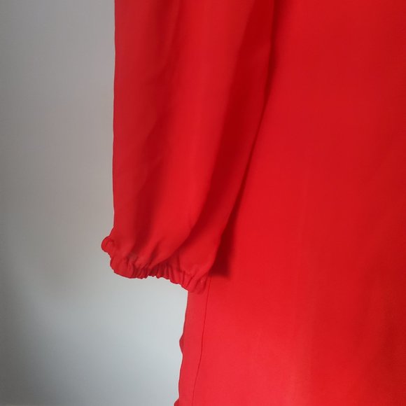 STEVE MADDEN 'Nicole' Red Mini Dress Smocked Back Balloon Sleeves Bustier Style - Picture 7 of 13